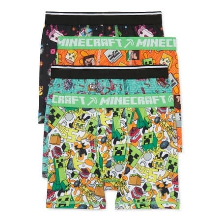 Minecraft Boys Boxer Brief Underwear, 4-Pack, Sizes XS-XL