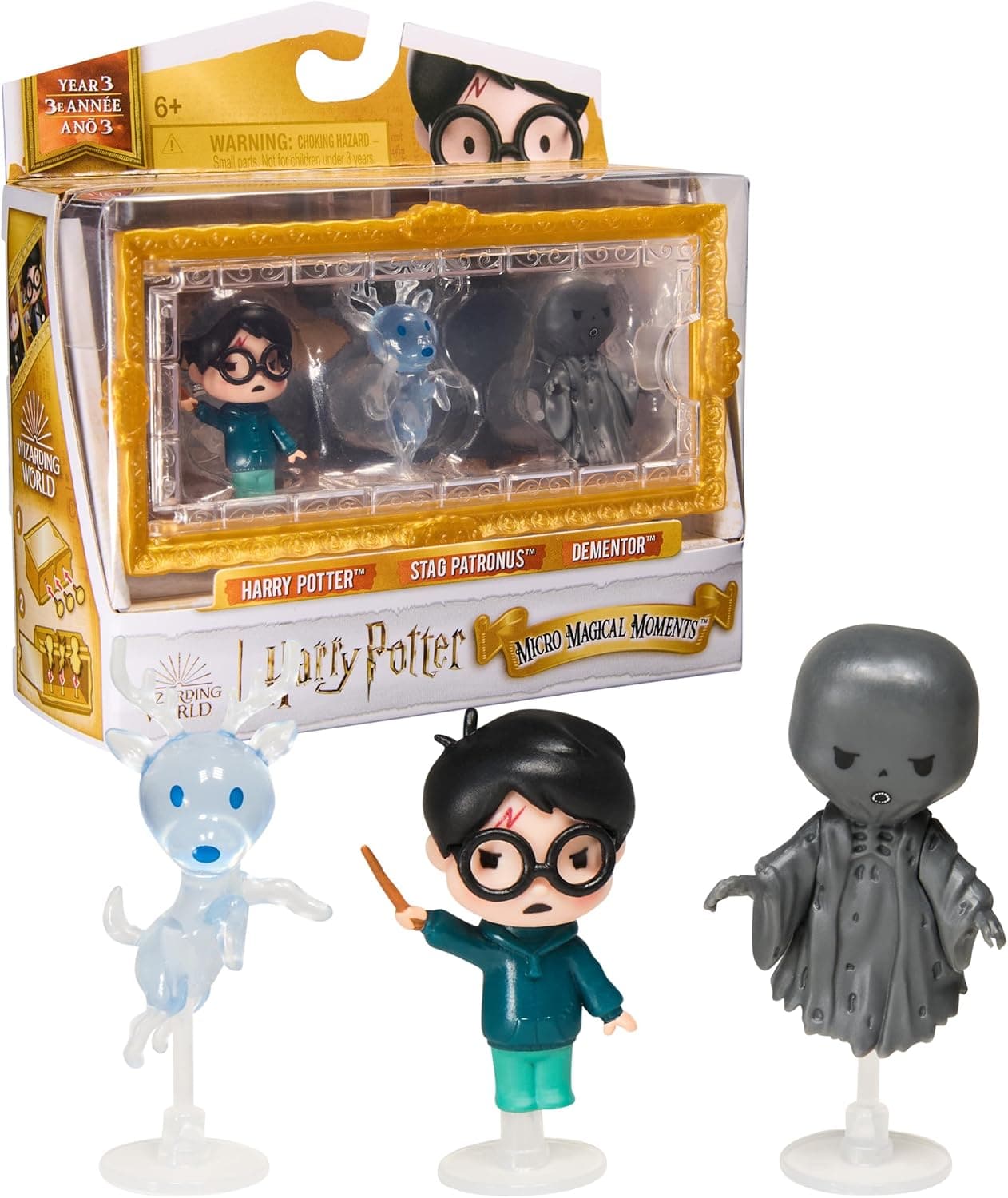 Wizarding World Harry Potter, Micro Magical Moments Year 3 Figure Set with Harry, Stag Patronus, Dementor & Display Case, Kids Toys for Ages 6 and up