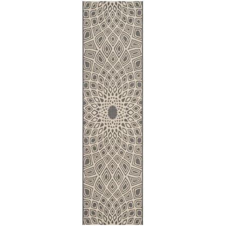 SAFAVIEH Courtyard Thane Abstract Indoor/Outdoor Runner Rug, Anthracite/Beige, 2'3" x 8'