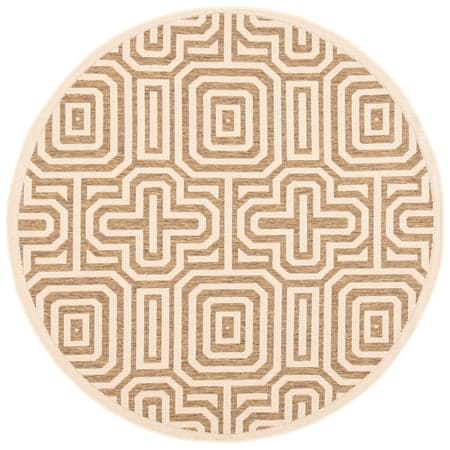 SAFAVIEH Courtyard Holly Geometric Indoor/Outdoor Area Rug, 5'3" x 5'3" Round, Natural/Brown