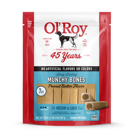 Ol' Roy Munchy Bone Dog Treats, Peanut Butter Flavor, 20 oz, 7 Count