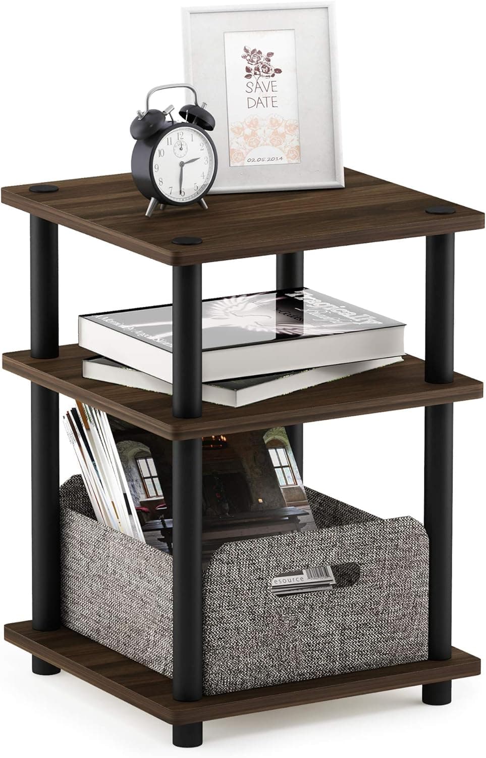 Furinno 3-Tier Modern End Table in Columbia Walnut