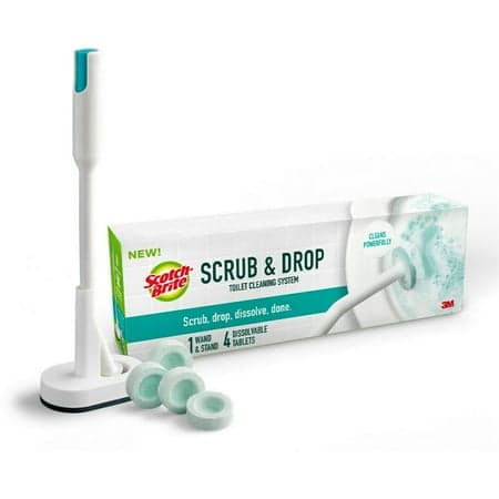 Scotch-Brite Scrub and Drop Toilet Cleaning System, 1 Brush and Stand, 4 Dissolvable Tablets