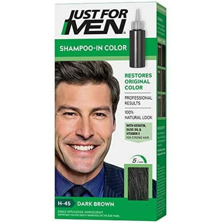 Just For Men Shampoo-In Color (Formerly Original Formula), Mens Hair Color with Keratin and Vitamin E for Stronger Hair - Dark Brown, H-45, Pack of 1