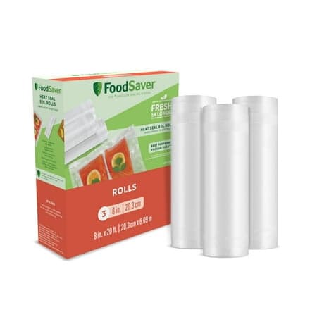 FoodSaver 8" x 20' Vacuum Sealer Bag Rolls, 3-Count BPA-Free Vacuum Seal Rolls for Custom Size Food Storage Bags and Sous Vide, Works wirh FoodSaver Vacuum Sealer Machines, 60 Feet Total