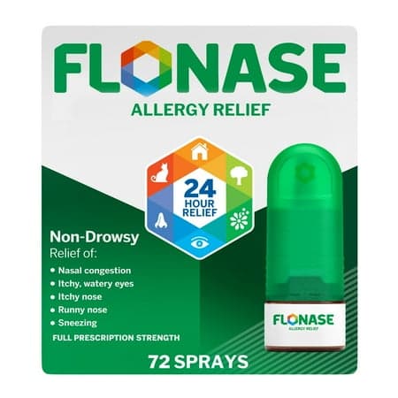 Flonase Allergy Relief Fluticasone Nasal Spray, 24 Hour Non-Drowsy Allergy Medicine, Metered Nasal Spray - 72 Sprays - Fall And Seasonal Allergy Relief