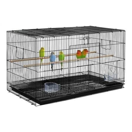 Alden Design 30" Bird Cage with Slide-Out Tray and Wood Perches, Black