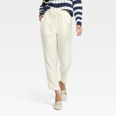 Women's High-Rise Tapered Ankle Pull-On Joggers - A New Day™ White XS: Midweight Twill, Elastic Waistband
