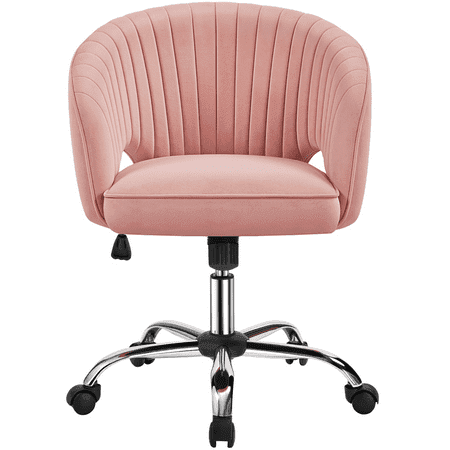 Alden Design Adjustable Tufted Velvet Office Chair with Barrel Back for Home Office, Pink