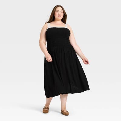 Women's Smocked Midi A-Line Dress - Universal Thread™ Black 3X