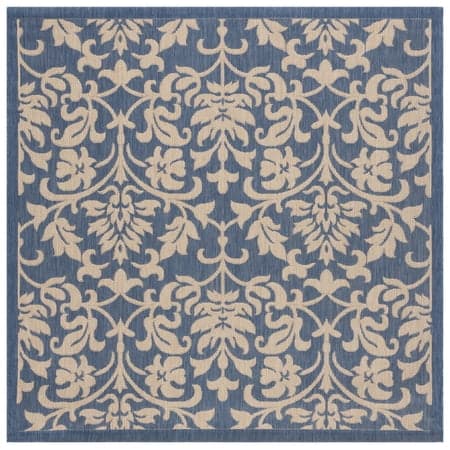 SAFAVIEH Courtyard Yvette Floral Indoor/Outdoor Area Rug, 6'7" x 6'7" Square, Blue/Natural
