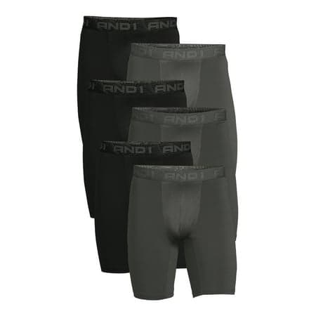 AND1 Men's Underwear Pro Platinum Boxer Briefs, 6 Pack, 9"