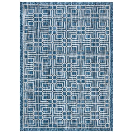 SAFAVIEH Courtyard Neville Geometric Tiles Indoor/Outdoor Area Rug, 4' x 5'7", Navy/Grey