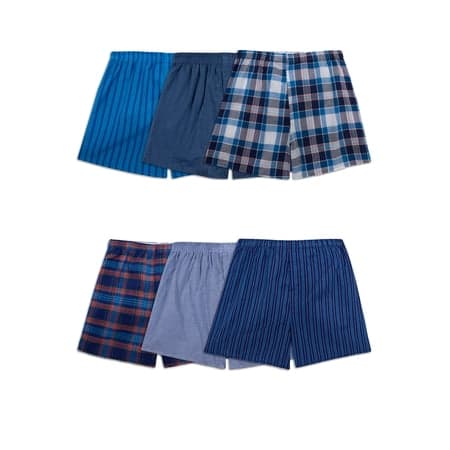 Fruit of the Loom Men's Boxers - Relaxed Fit, Soft Woven Cotton Blend, Moisture-Wicking, 6-Pack, S-3XL