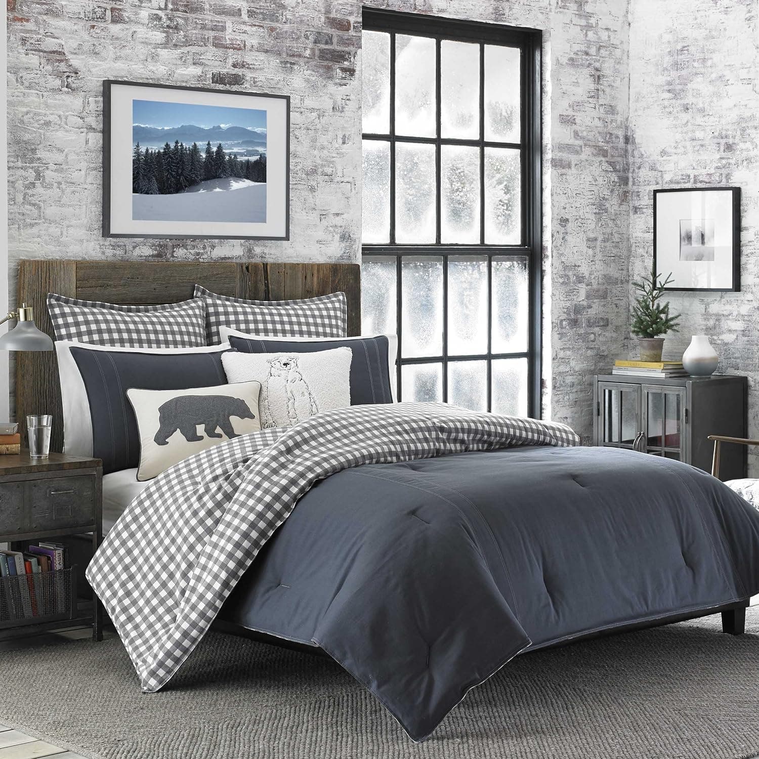 Eddie Bauer - King Duvet Cover Set, Cotton Reversible Bedding with Matching Shams, Stylish Luxurious Bedding Set (Kingston Charcoal, King)