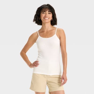 Women's Slim Fit Ribbed Cami - A New Day™ White M