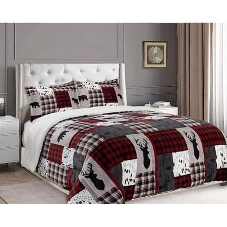 Elegant Comfort 3-Piece Winter Lodge-Patch Sherpa Comforter Soft, Comfy and Durable Quality, Heavy Weight Reversible Down, Patch Sherpa Comforter, Full