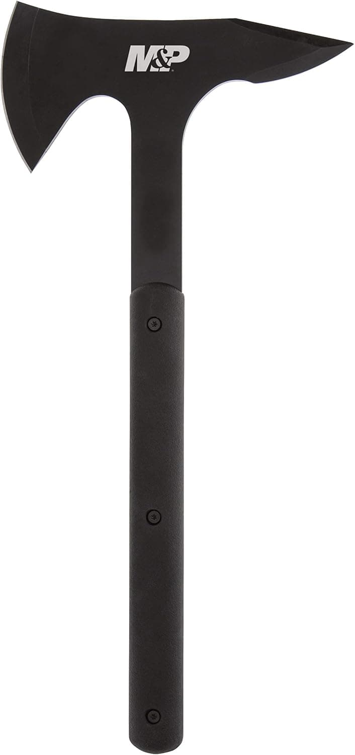 Smith & Wesson M&P Extraction & Evasion 16in S.S. Full Tang Tactical Axe with a Spearpoint Spine, Rubberized Handle and Sheath for Outdoor, Survival and EDC