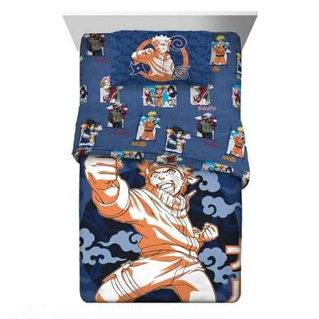 Naruto Kids 4 Piece Blue Reversible Comforter, Bed in a Bag, Twin