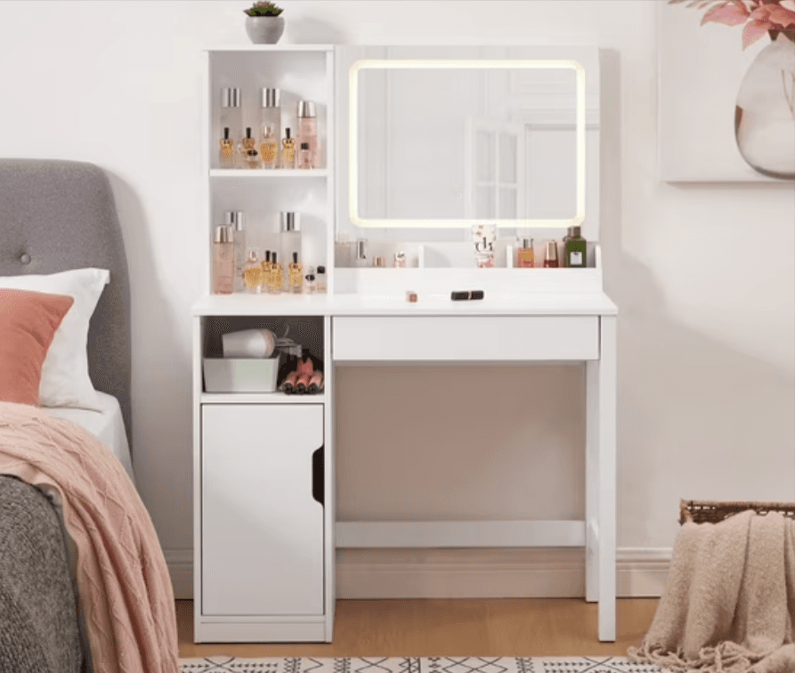 Mainstays Vanity Table with Lighted Mirror and Storage