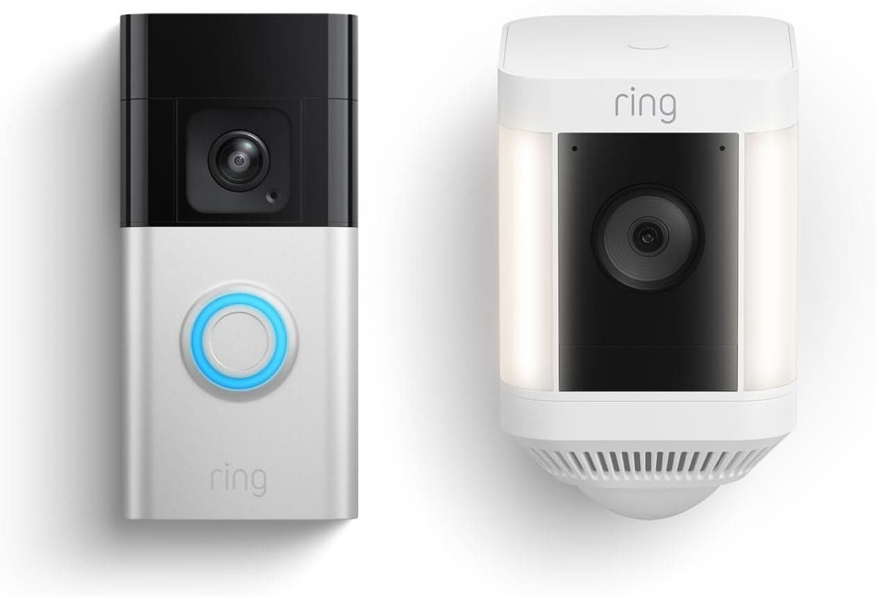 Ring Battery Doorbell Pro with Ring Spotlight Cam Plus, White